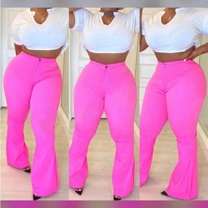 Neon Pink Stretchy Bell Bottom pants